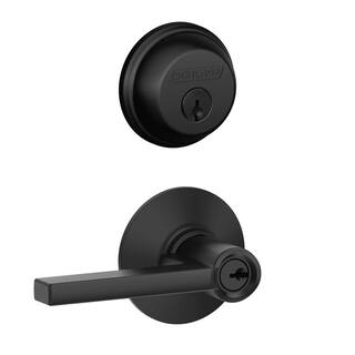 Schlage Latitude Matte Black Single Cylinder Deadbolt and Keyed Entry Door Lever Combo Pack FB50N G LAT 622