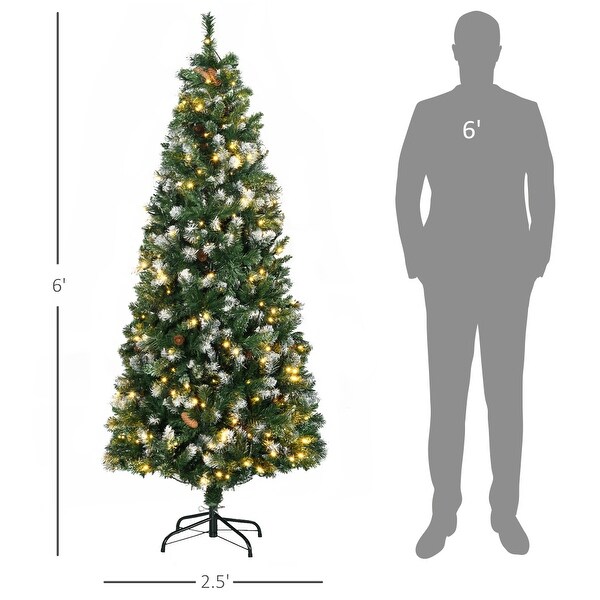 6ft Prelit Skinny Artificial Christmas Tree with Snowdipped Branches and LED Lights，Xmas Holiday Decor