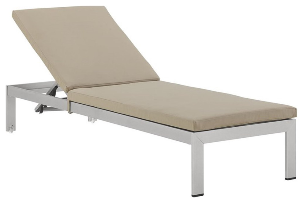 Pemberly Row Modern Aluminum Patio Chaise with Cushions in Beige   Contemporary   Outdoor Chaise Lounges   by Homesquare  Houzz