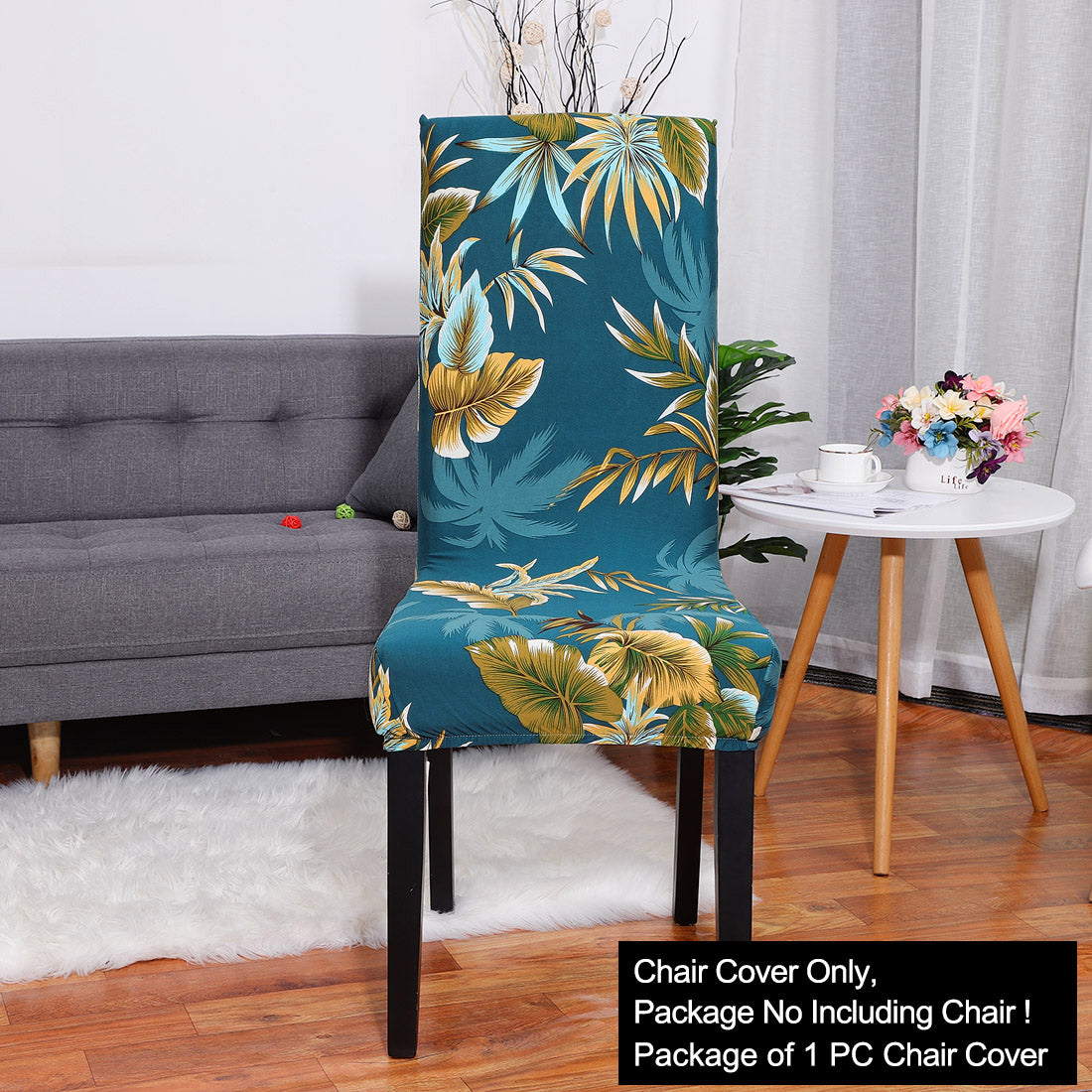 Unique Bargains Elastic Dining Chair Cover Teal and Yellow