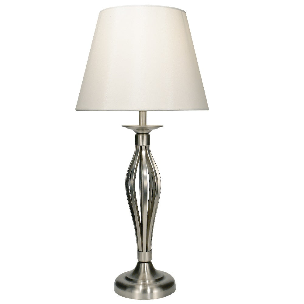 Britalia BRBYB4046 Satin Chrome Open Metalwork Table Lamp with Cream Shade