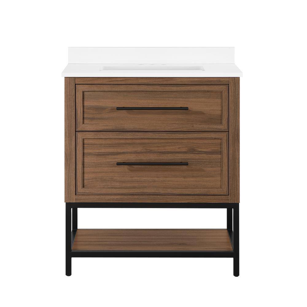 Home Decorators Collection Corley 30 in. W x 19 in. D x 34.50 in. H Freestanding Vanity in Spiced Walnut with White Engineered Stone Top Corley 30SW