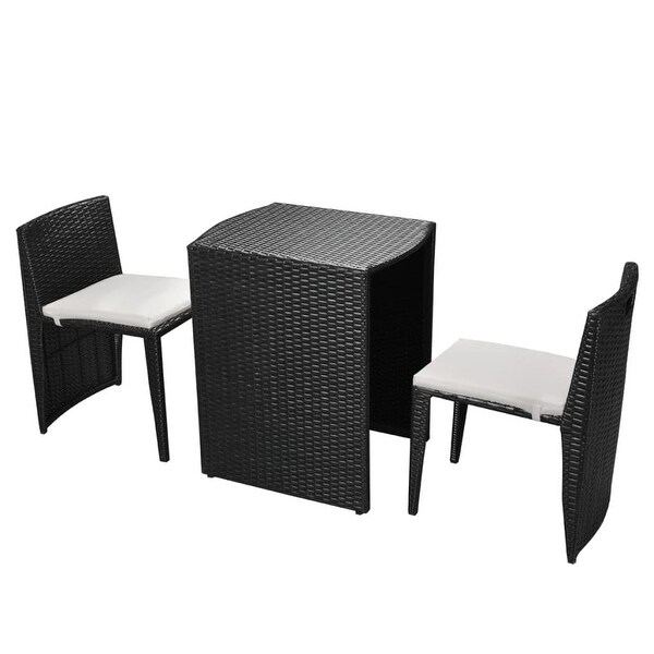 3 Piece Bistro Set with Cushions Poly Rattan Black - Overstock - 35848183