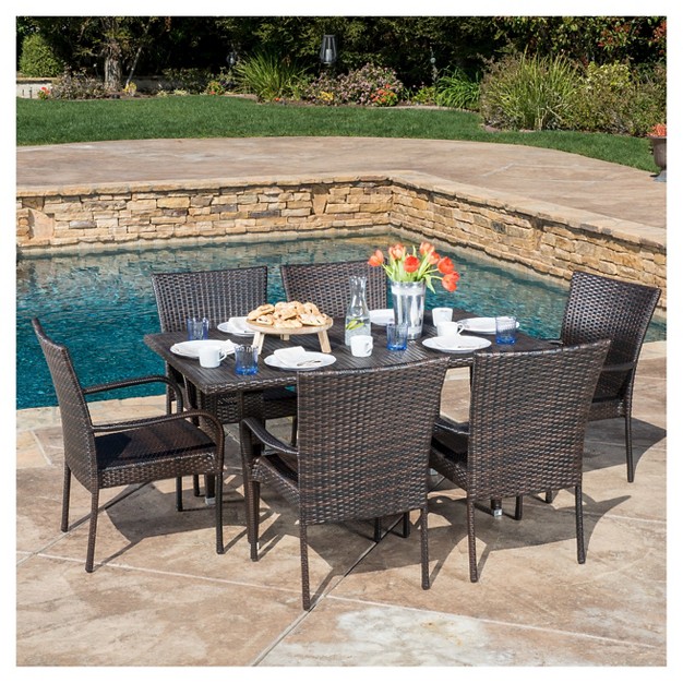 Delani 7pc Wicker Patio Dining Set Brown Christopher Knight Home