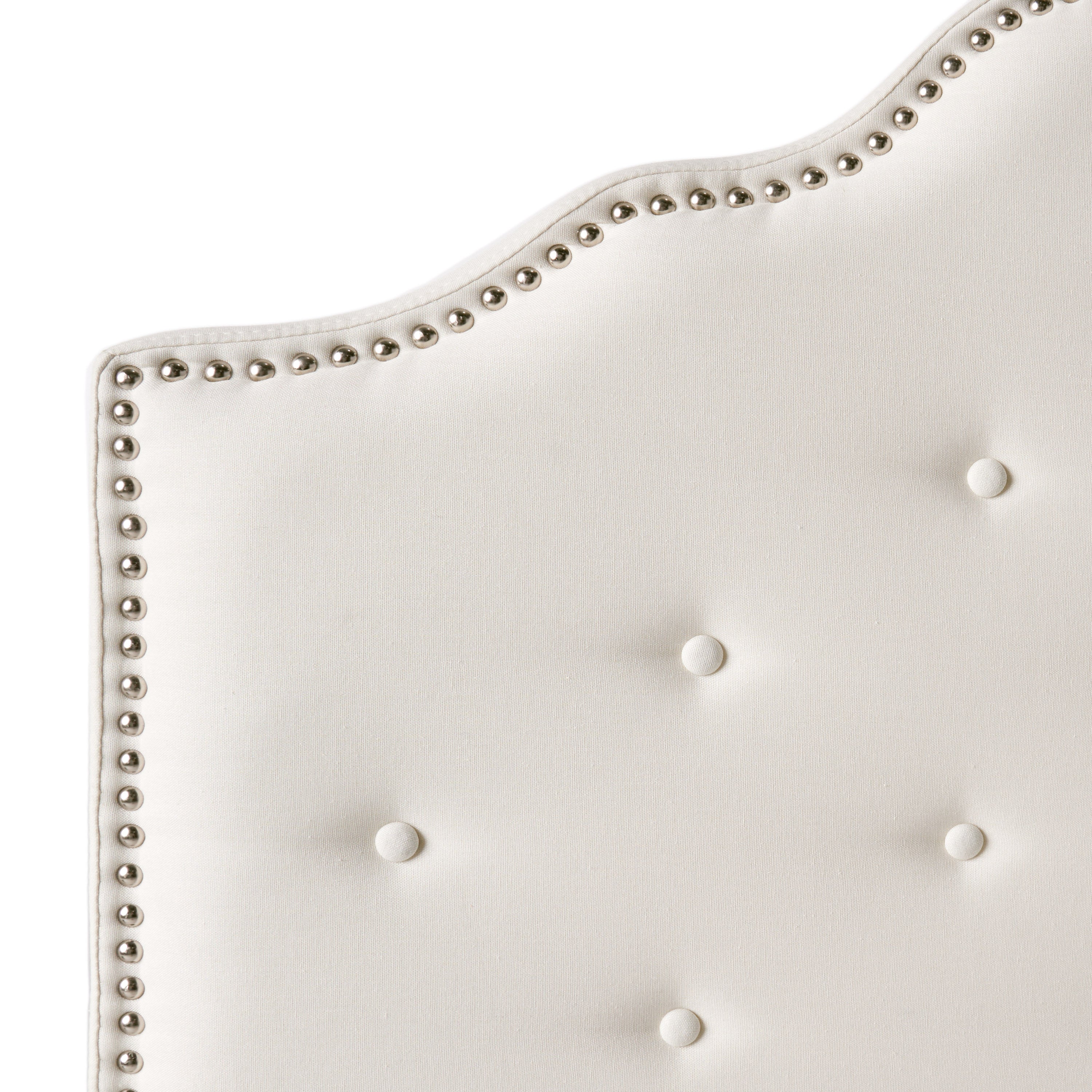 Soleil Studded Edge Ivory Fabric Queen/Full Headboard