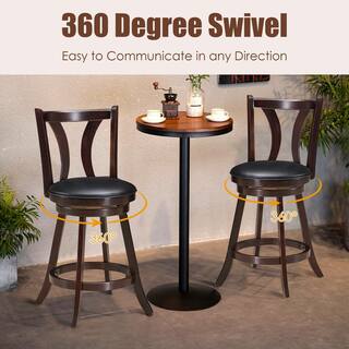 Gymax Swivel Bar Stool 38 in. High Back Wood Counter Height Leather Padded Dining Kitchen Chair (Set of 4) GYM06213