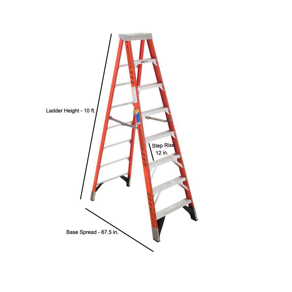 Werner 10 ft. Fiberglass Step Ladder with 375 lb. Load Capacity Type IAA Duty Rating 7410