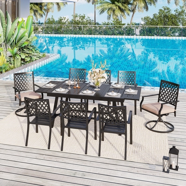 MAISON ARTS Outdoor Patio Dining Set of 7/9 with Metal Expandable Rectangular Dining Table and Metal Chairs