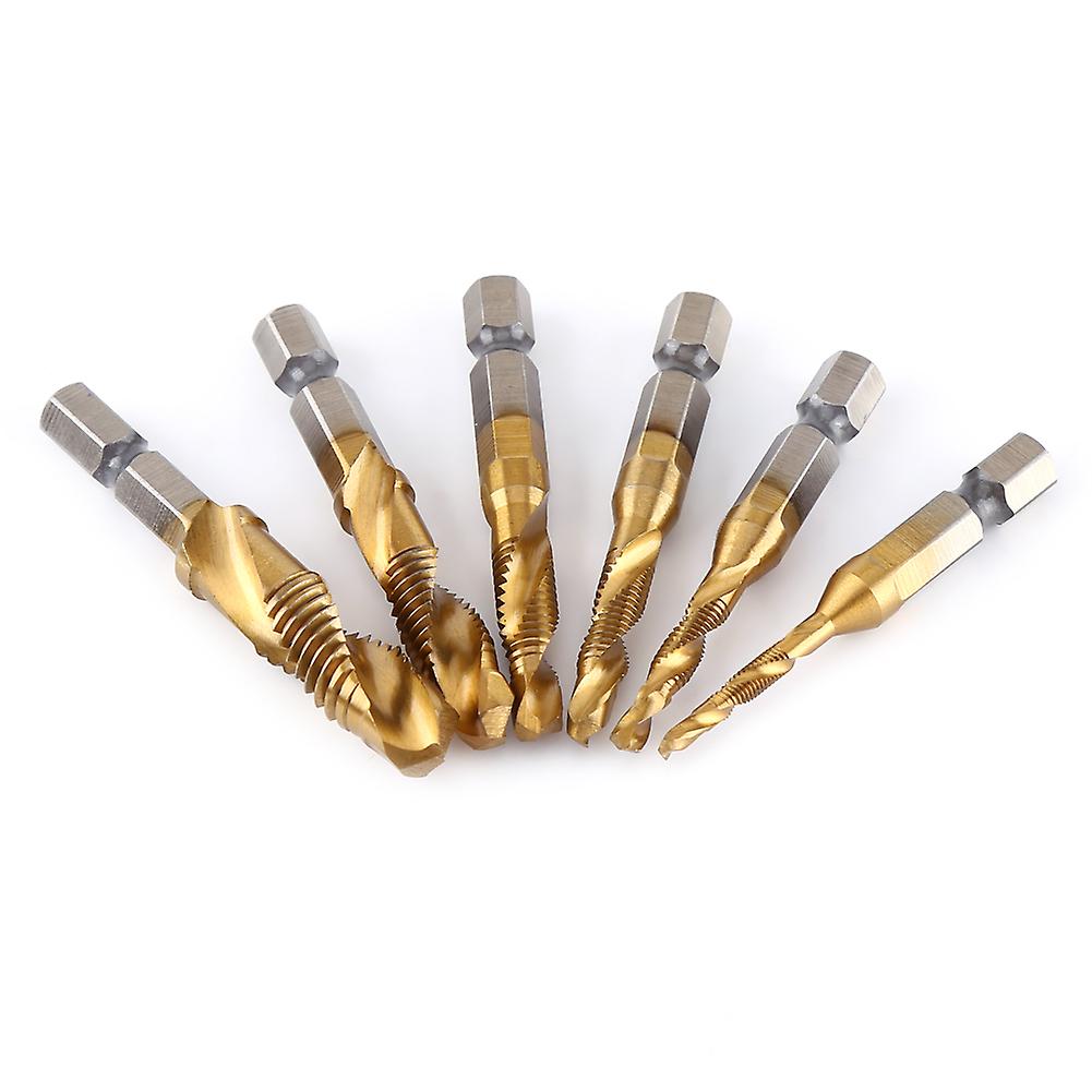 6pcs Metric Thread M3-m10 Titanium Coated Hss Drill And Tap Bits 1/4