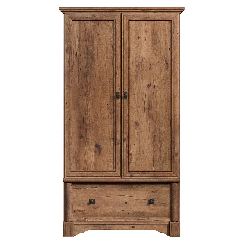 Pemberly Row Contemporary Wood Bedroom Armoire with Garment Rod in Vintage Oak