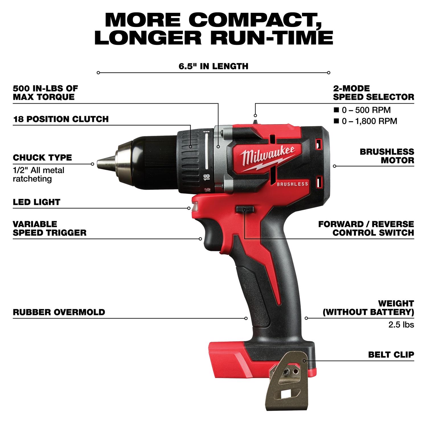 MW M18 18 V 1/2 in. Brushless Cordless Drill/Driver Kit (Battery \u0026 Charger)