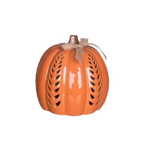 Transpac Dolomite 7 7 In Orange Harvest Medium Light Up Carved Vine Pumpkin