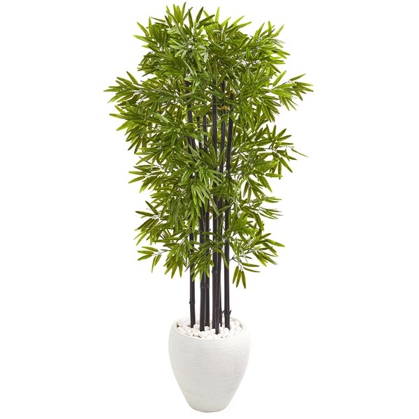 5' Bamboo Artificial Tree with Black Trunks in White Planter UV Resistant (Indoor/Outdoo