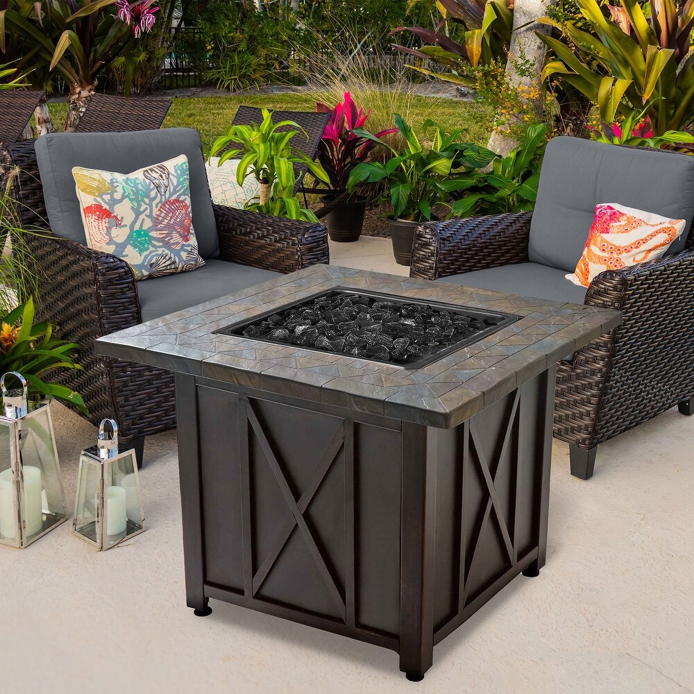 Endless Summer 30 000 BTU LP Gas Outdoor Patio Fire Pit Table w/Black Fire Glass   73