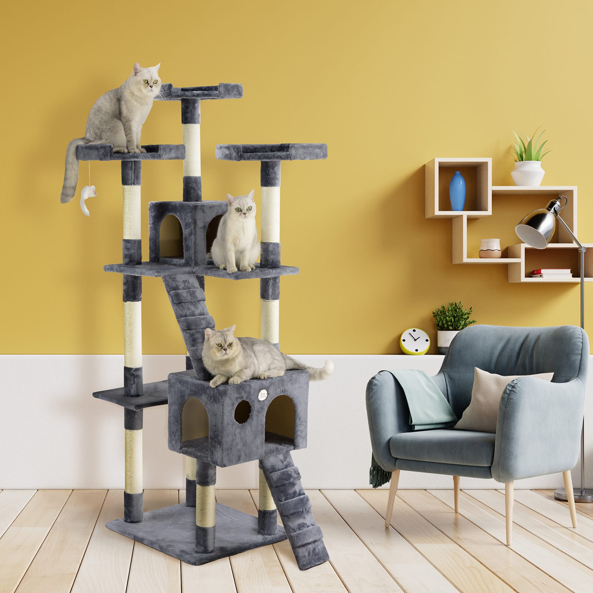 Go Pet Club Gray/Ivory Cat Tree Condo， 72