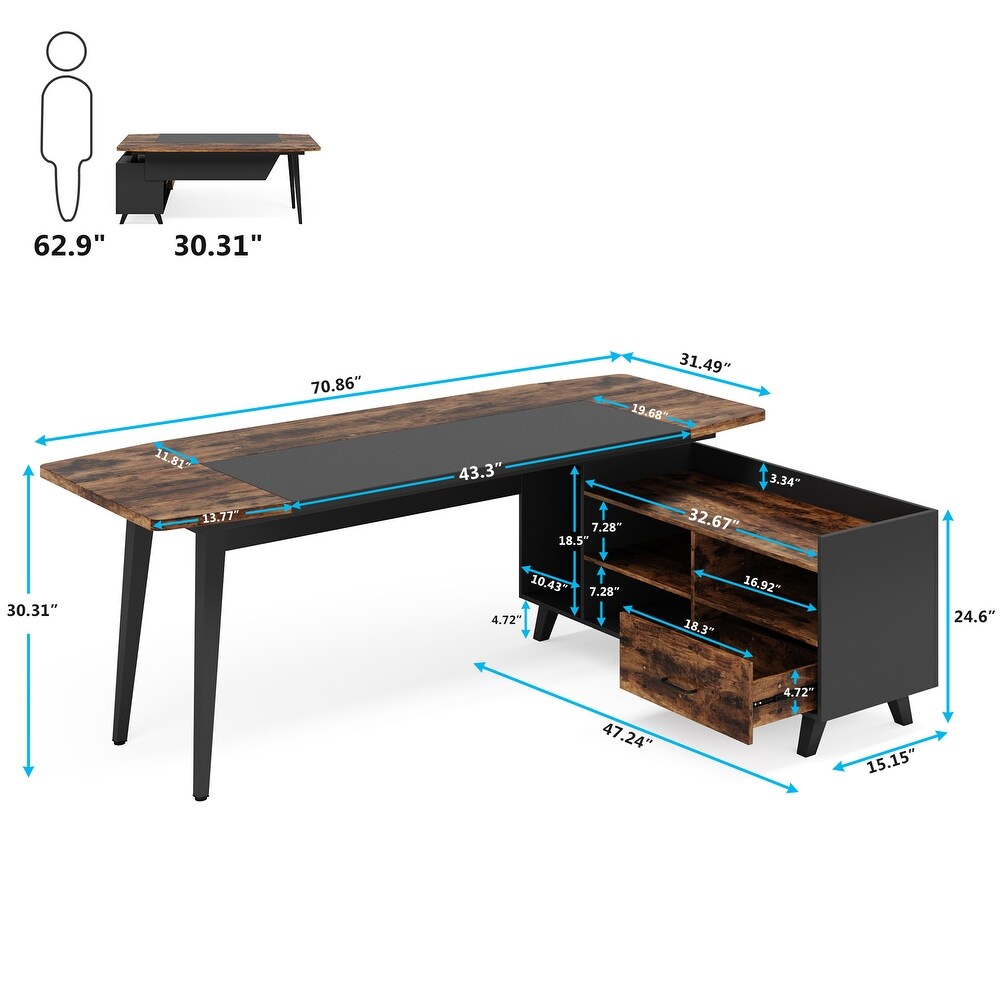 70.8“ Executive Desk with 43\