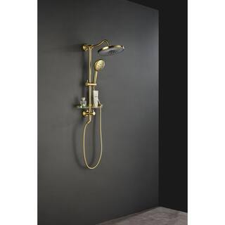 Lukvuzo 4-Spray Multifunction Deluxe Wall Shower System with Adjustable Slide Bar and Soap Dish in Gold HSSA08FS001