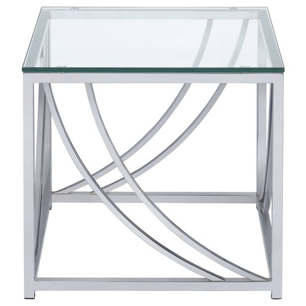 Lille Square End Table With Glass Top Chrome Coaster