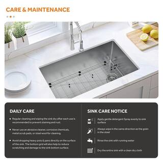 Glacier Bay Tight Radius Undermount 18G Stainless Steel 31 in. Single Bowl Kitchen Sink with Offset Drain and Accessories VUR3118A1ACC