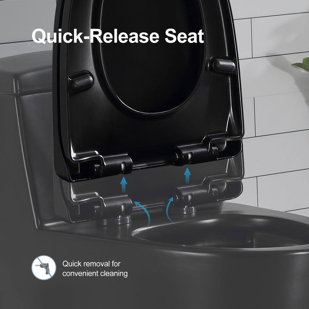 HOROW 1-piece 0.81.28 GPF Dual Flush Elongated Toilet in. Black Seat Included HR-0080B