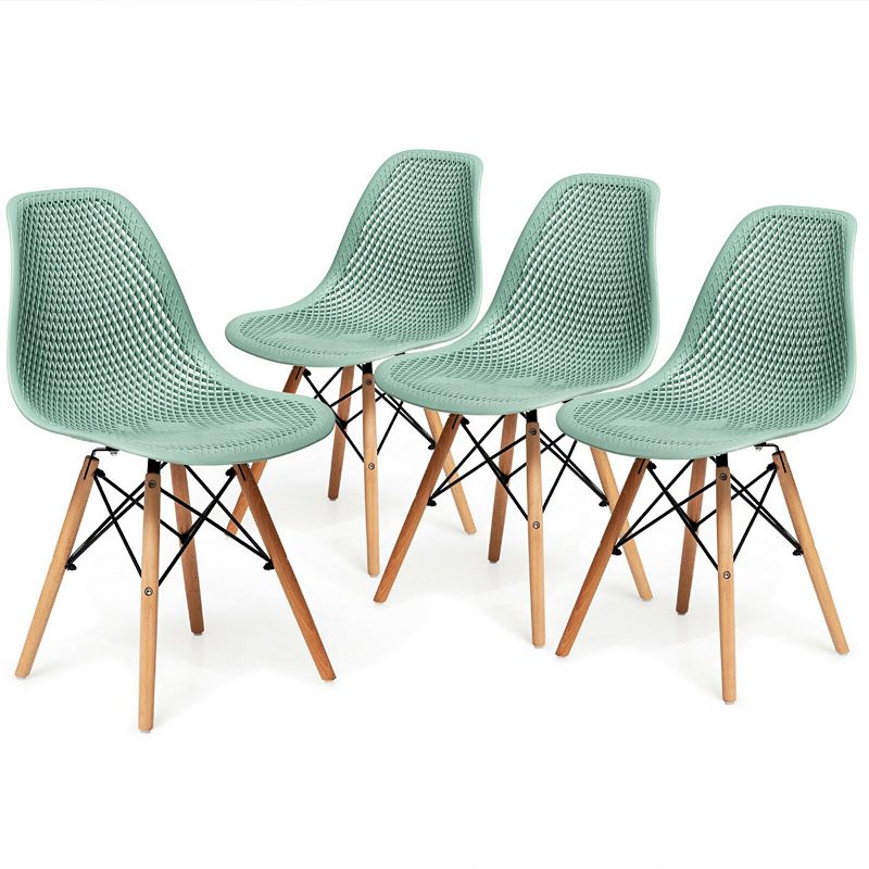 4 Pieces Modern Plastic Hollow Chair Set with Wood Leg