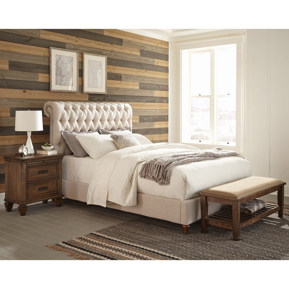 Clemence Burnished Oak and Beige 6 piece Panel Bedroom Set