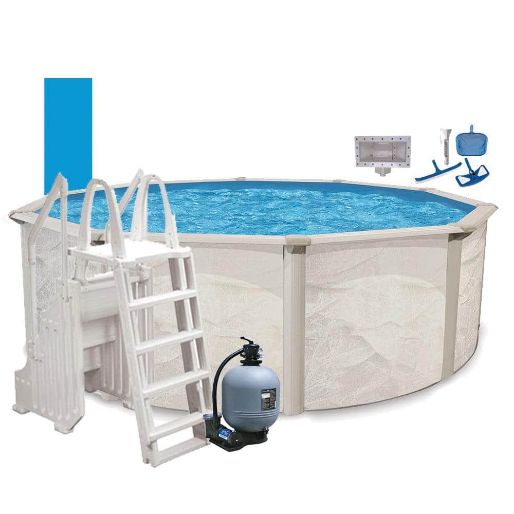 AQUARIAN Independence 15 ft. Round 52 in. D Metal Wall Above Ground Hard Side Pool Package with Entry Step System PURB1552HD6