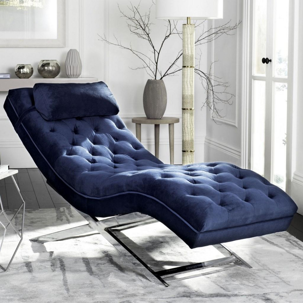 Boyd Chaise With Headrest Pillow Navy/ Silver   Modern   Indoor Chaise Lounge Chairs   by Virgil Stanis Design  Houzz