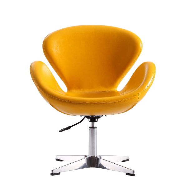 Raspberry Faux Leather Adjustable Swivel Chair in Yellow and Polished Chrome (Set of 2)