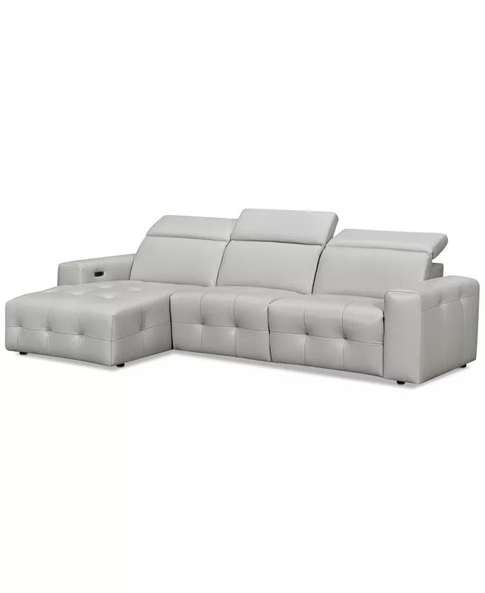 Furniture CLOSEOUT! Haigan 3-Pc. Leather Chaise Sectional Sofa with 2 Power Recliners