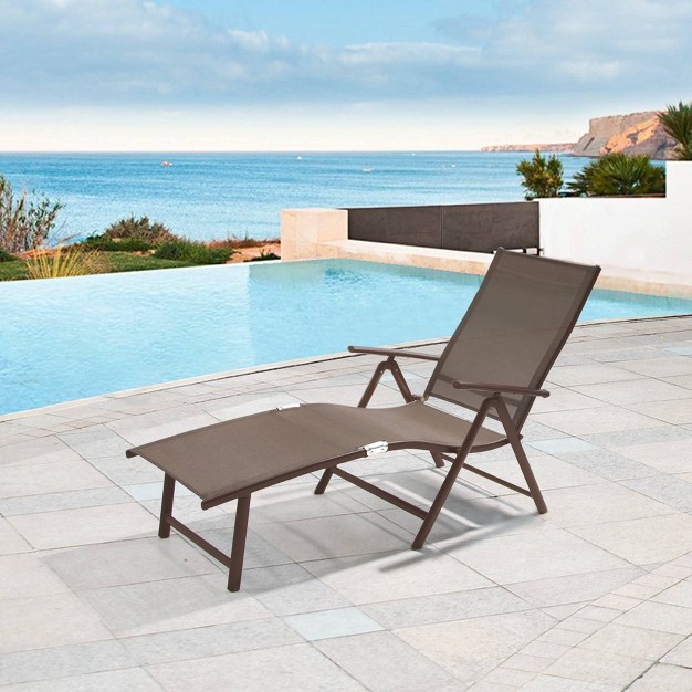 Outdoor Aluminum Adjustable Chaise Lounge Brown black Crestlive Products