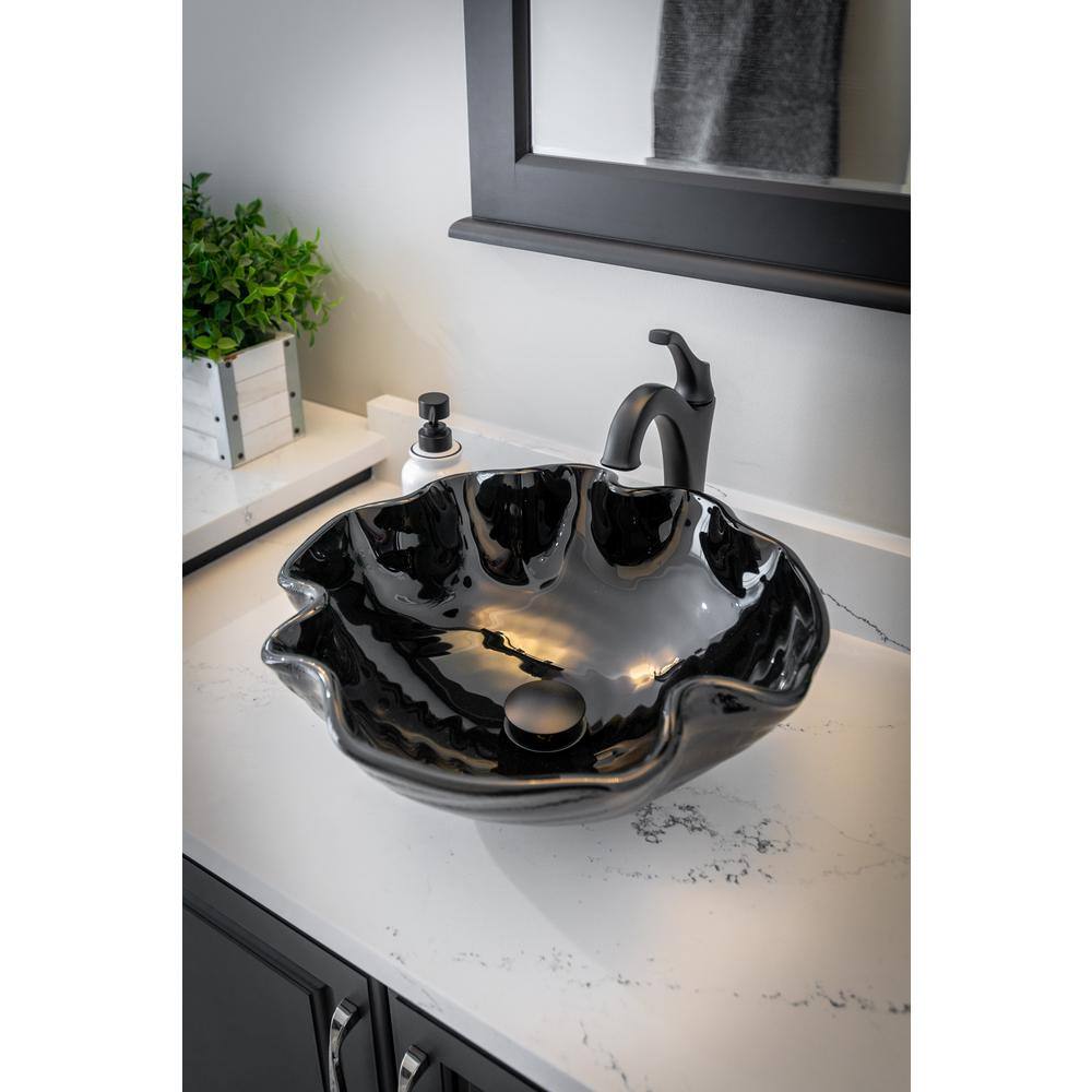 Eden Bath Midnight Wave Black Glass Round Vessel Sink EB_GS68