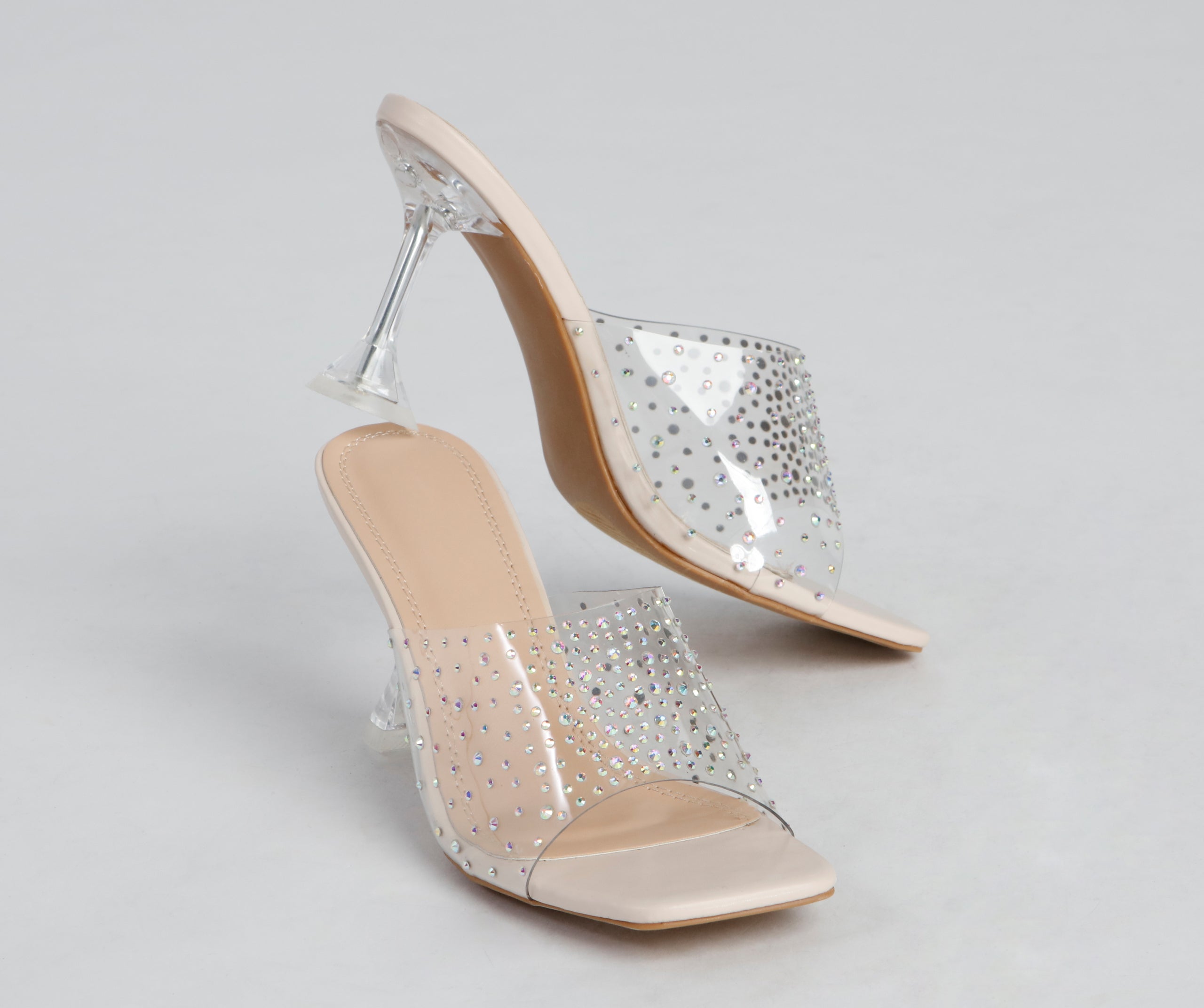 Clear Trends Rhinestone Lucite Heel Mules