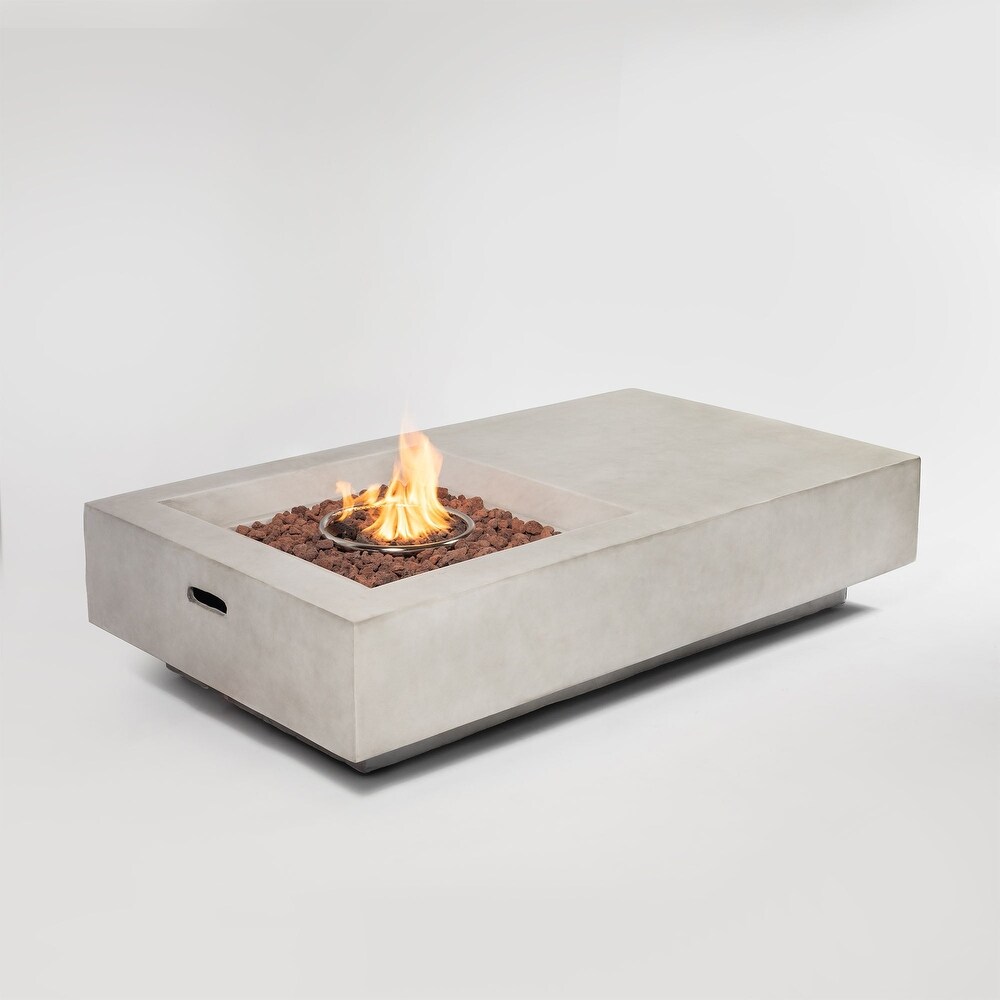 60 Inch Concrete Large Outdoor Fire Pit Table in Light Gray with Lava Rocks and   60\