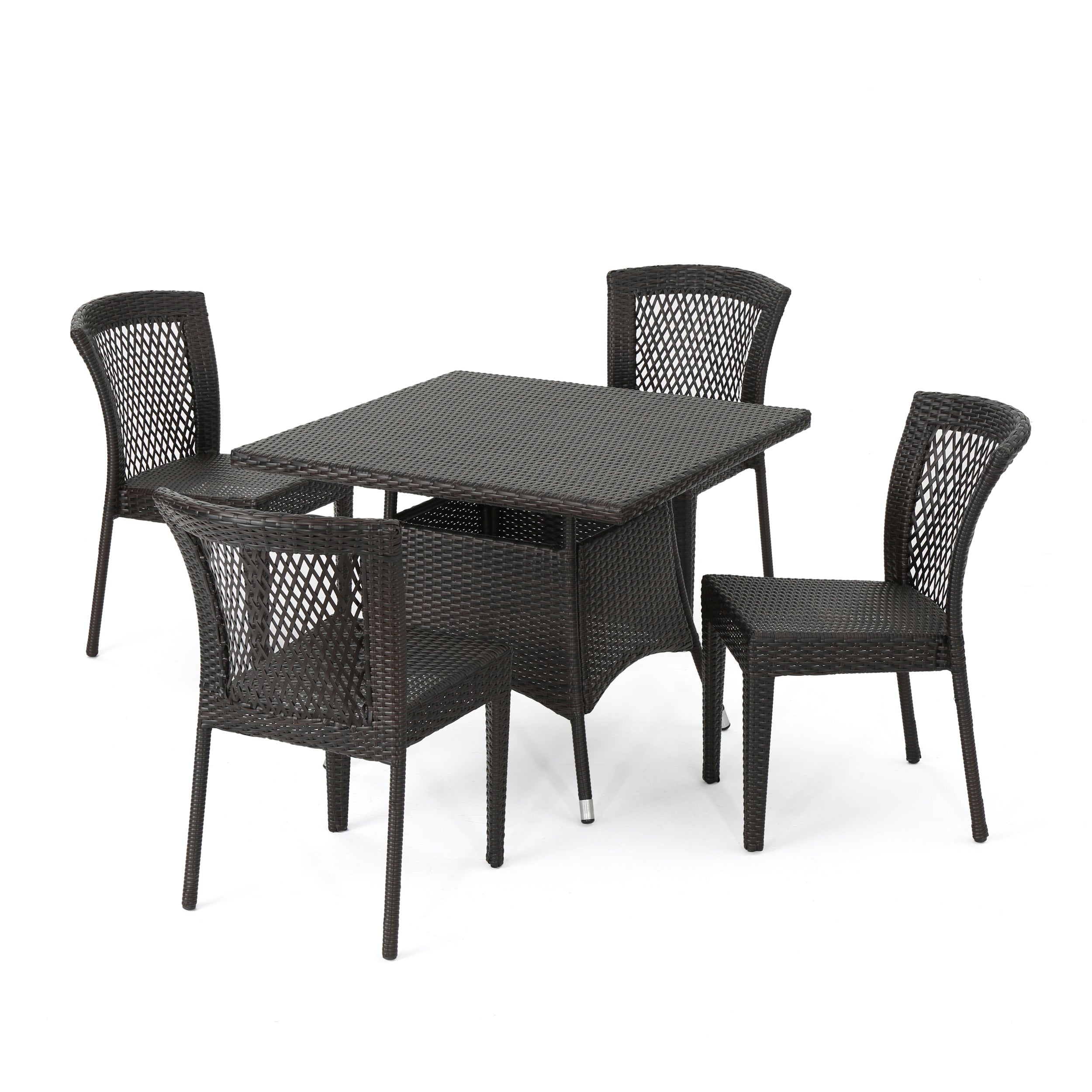 Perry Outdoor 5pc Multibrown Wicker Square Dining Set