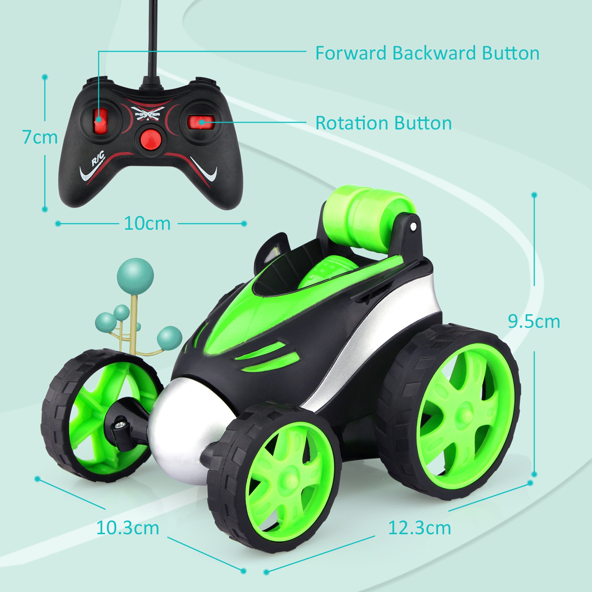 Wupuaait Remote Control Rolling Car Toys， Stunt Car with 360° Rotation Xmas Gift for 3-12 Years Old Kids， Green