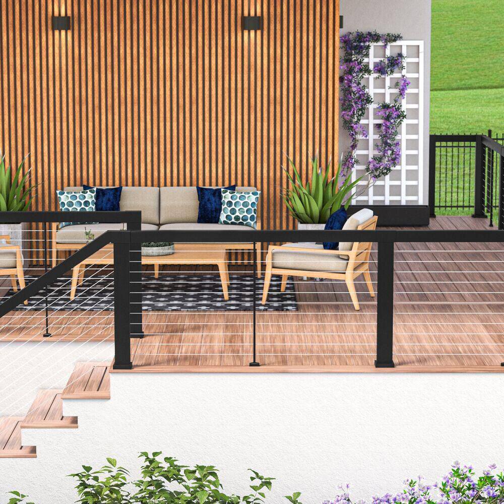 Barrette Outdoor Living Elevation Aluminum 6 ft. x 36 in. Matte Black Level Panel for Cable Railing System 73053485