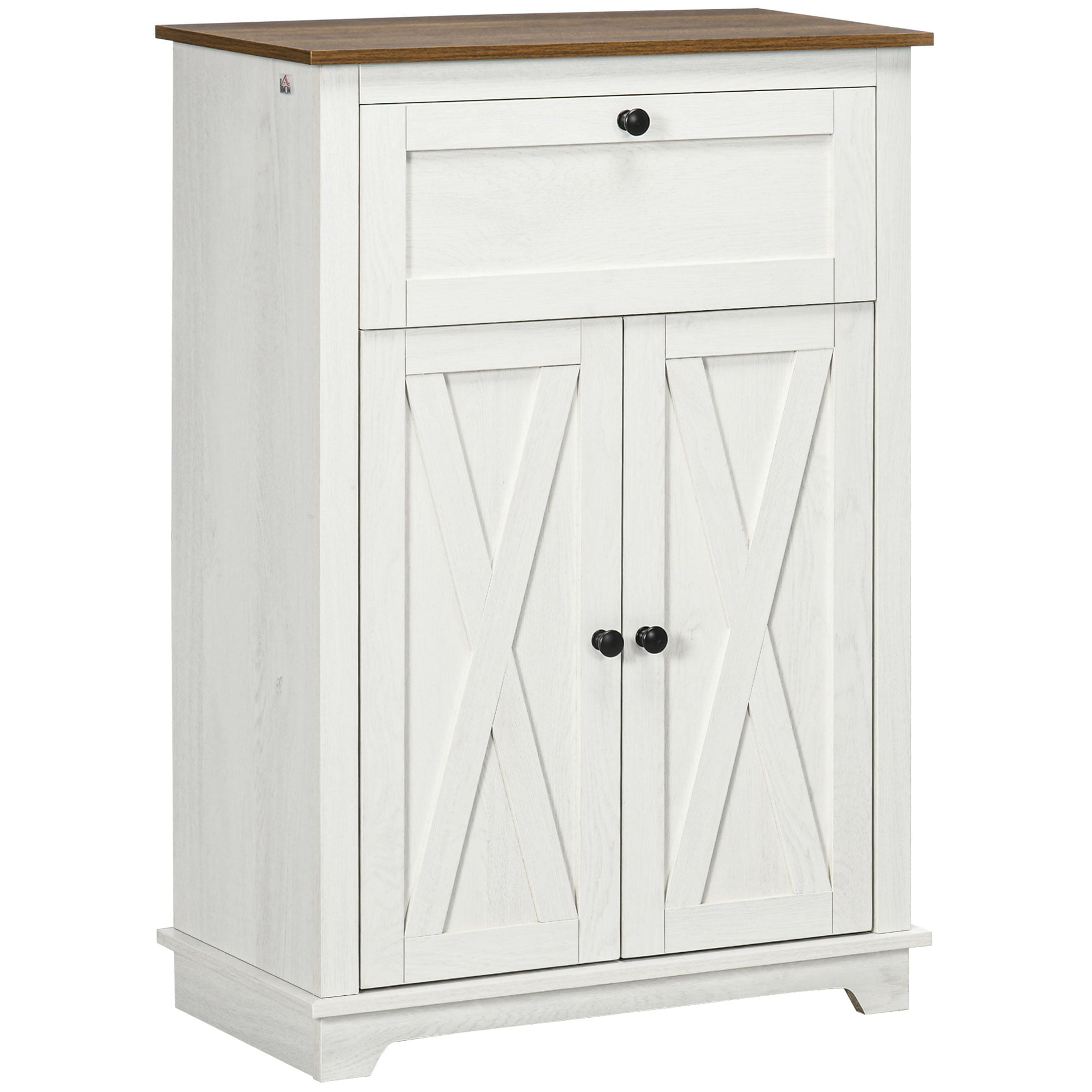 HOMCOM Farmhouse Storage Cabinet， Sideboard with Double Doors， Drawer， and Adjustable Shelf for Kitchen， Bedroom， Living Room， White