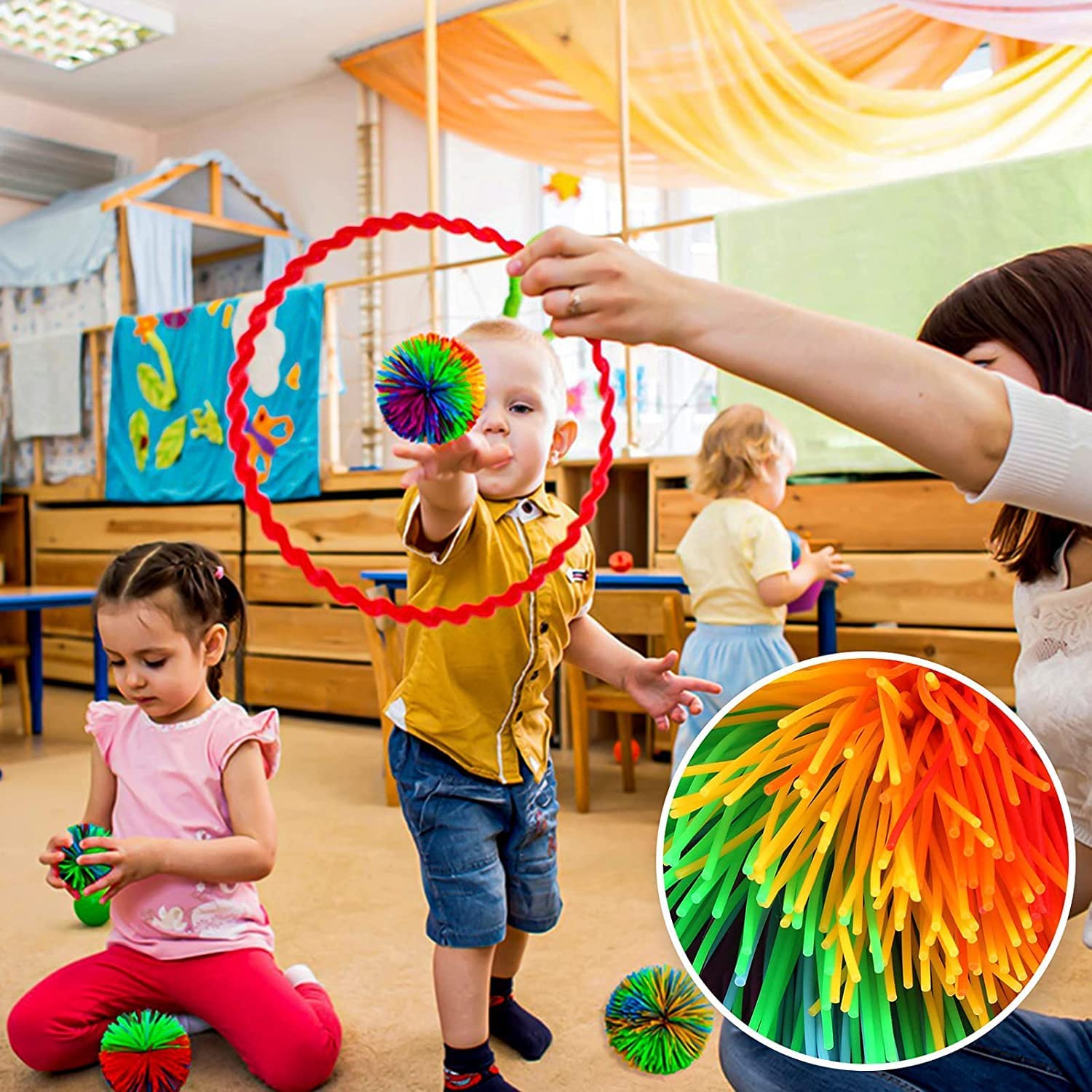 4PCS Stretchy Sensory Toys Colorful Silicone Fluffy Juggling Bouncing Ball Great Sensory Toy Koosh Ball