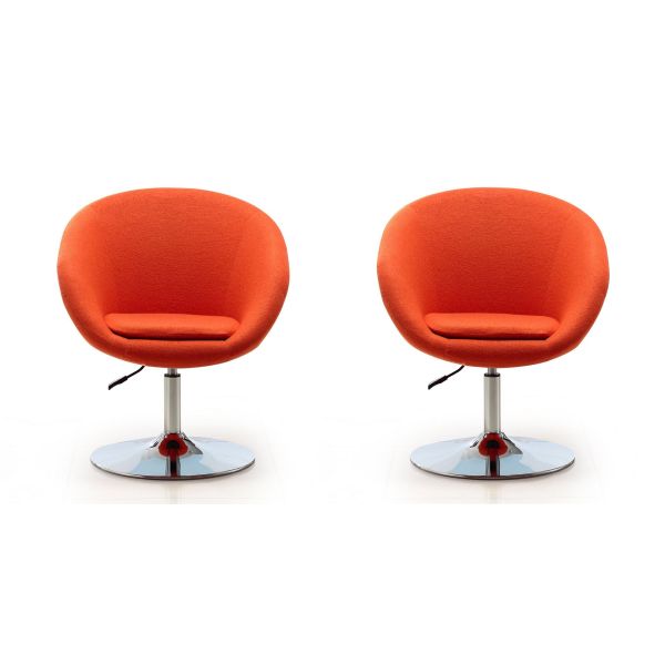 Hopper Swivel Adjustable Height Chair in Orange and Polished Chrome (Set of 2)