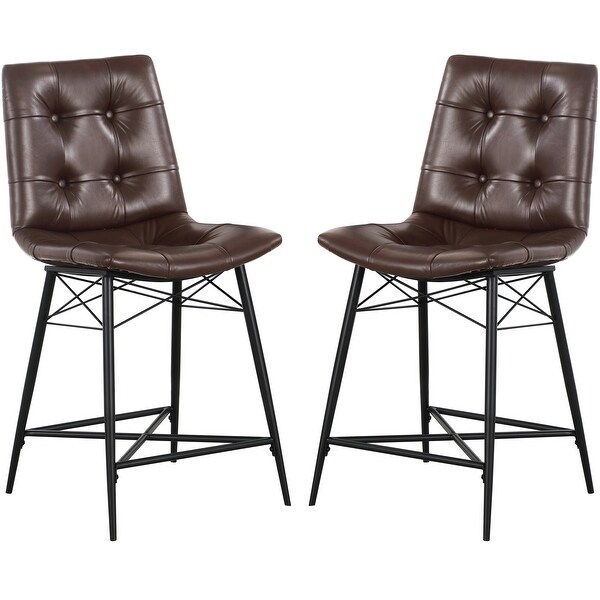 Modern Tufted Design Brown Counter Height Dining Stools (Set of 2)