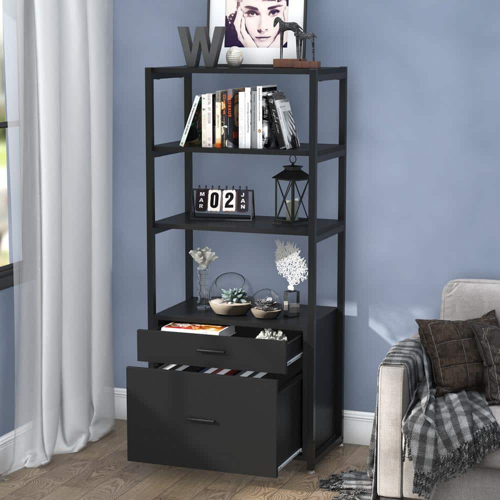 TRIBESIGNS WAY TO ORIGIN Calida Black File Cabinet with 4-Storage Shelves and 2-Drawers HD-F1234