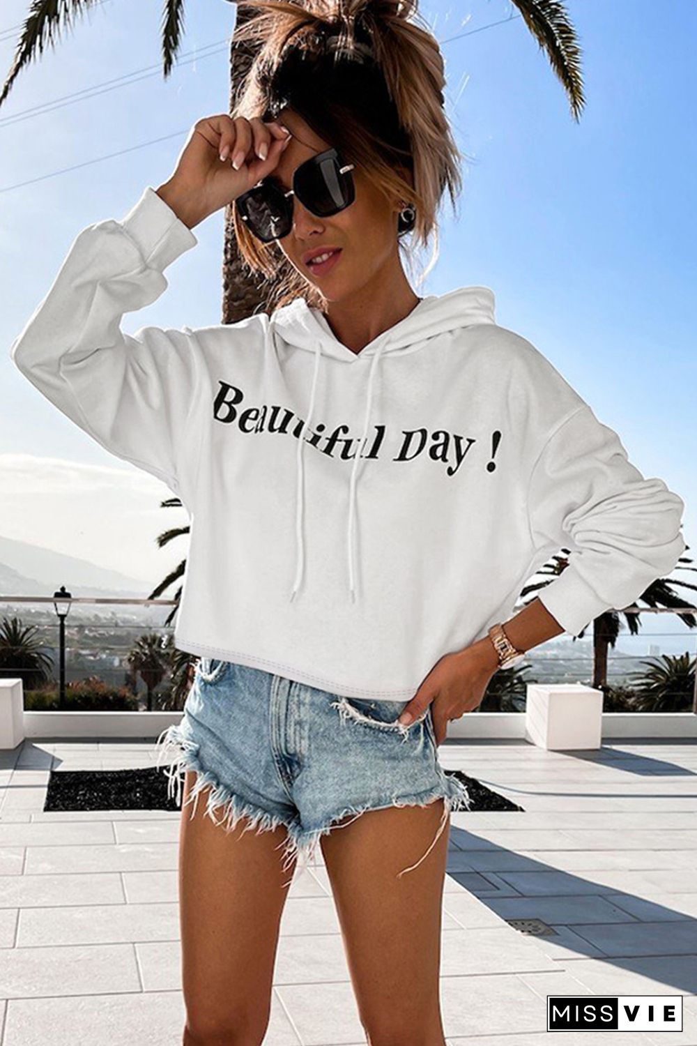 White Beautiful Day Letters Graphic Hoodie