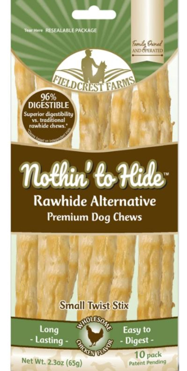 Fieldcrest Farms Nothin' to Hide Rawhide Alternative Twist Stix Dog Chews， Chicken， SM.-10Pk.