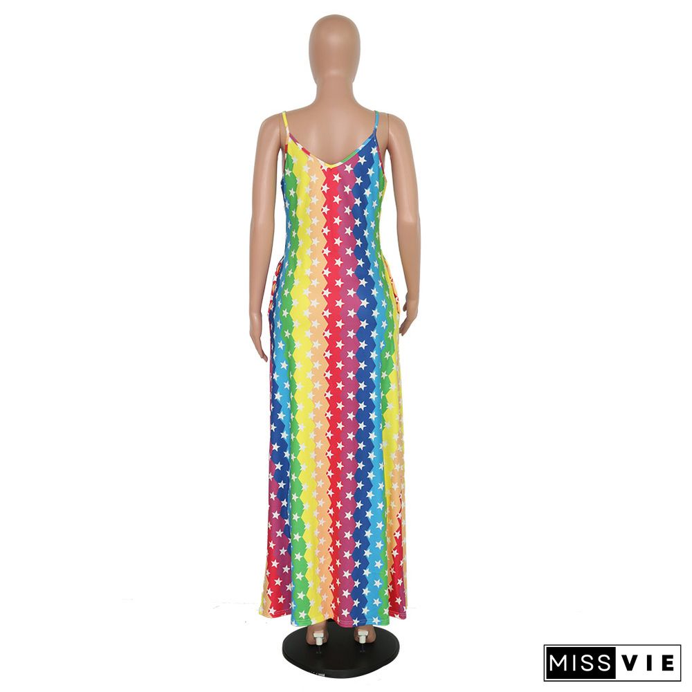 Rainbow Stylish Casual Striped Dress