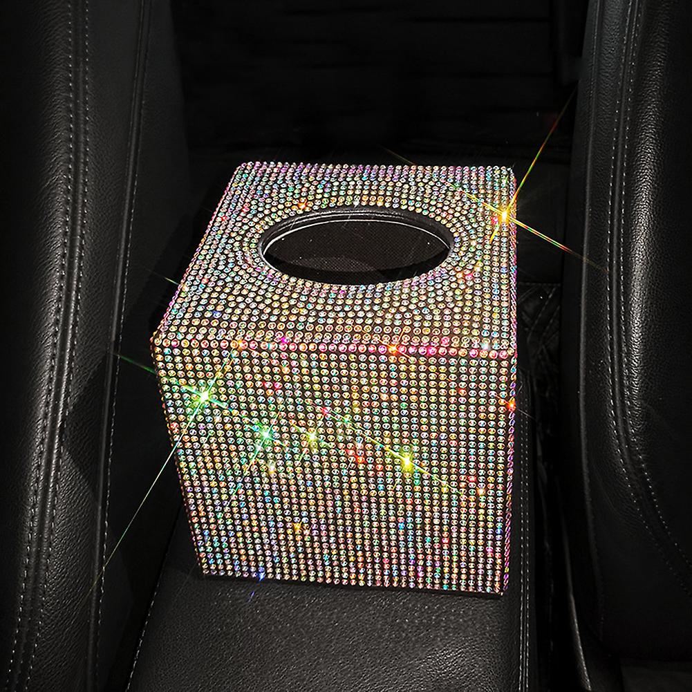 Square Bling Car Tissue Holder With Crystal Rhinestone Auto Vehicles Tissue Box Napkin Paper Pouch Case For Car Home Office Red