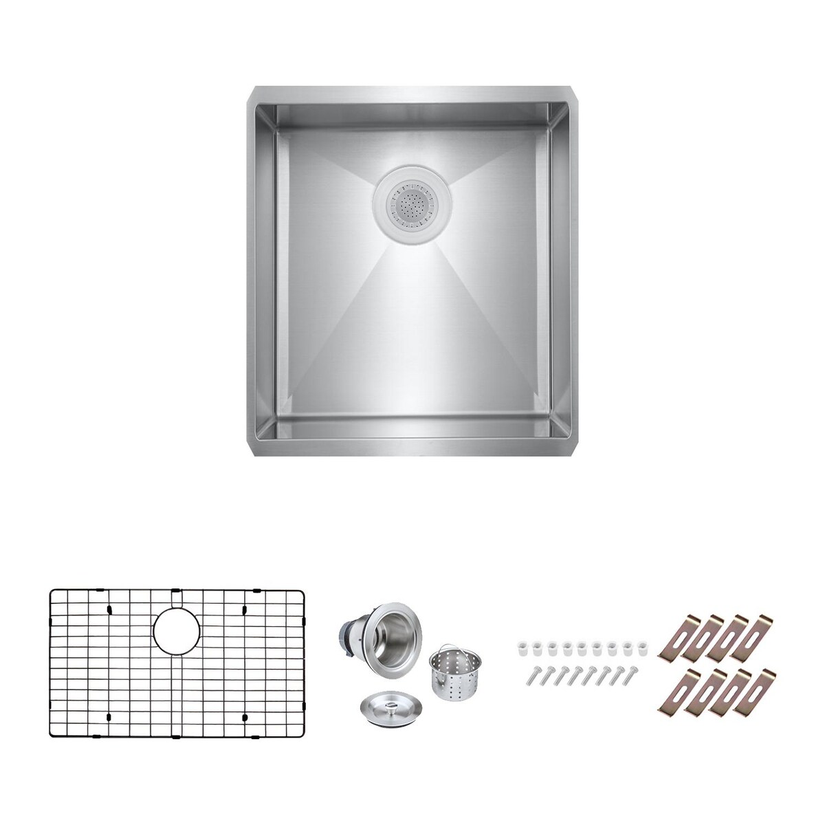 Signature Undermount Stainless Steel 16-Inch Single Bowl Sink W/Grid and Strainer