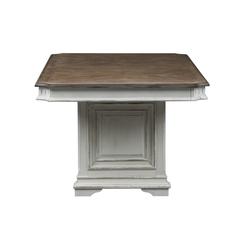 Abbey Park Weathered Brown   Antique White Trestle Table