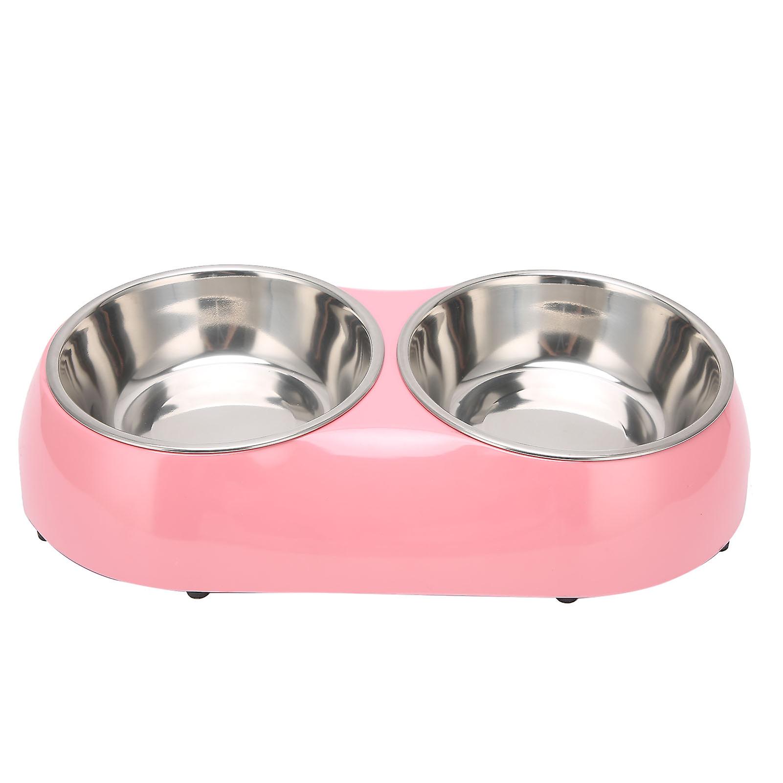 Stainless Steel Nonslip Double Pet Bowls Household Food Water Feeder For Medium And Small Pets Pink