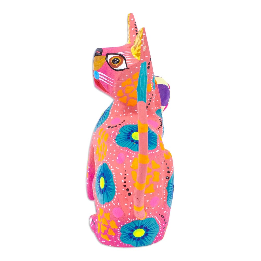 Novica Handmade Cute Cat With Ball Wood Alebrije Figurine
